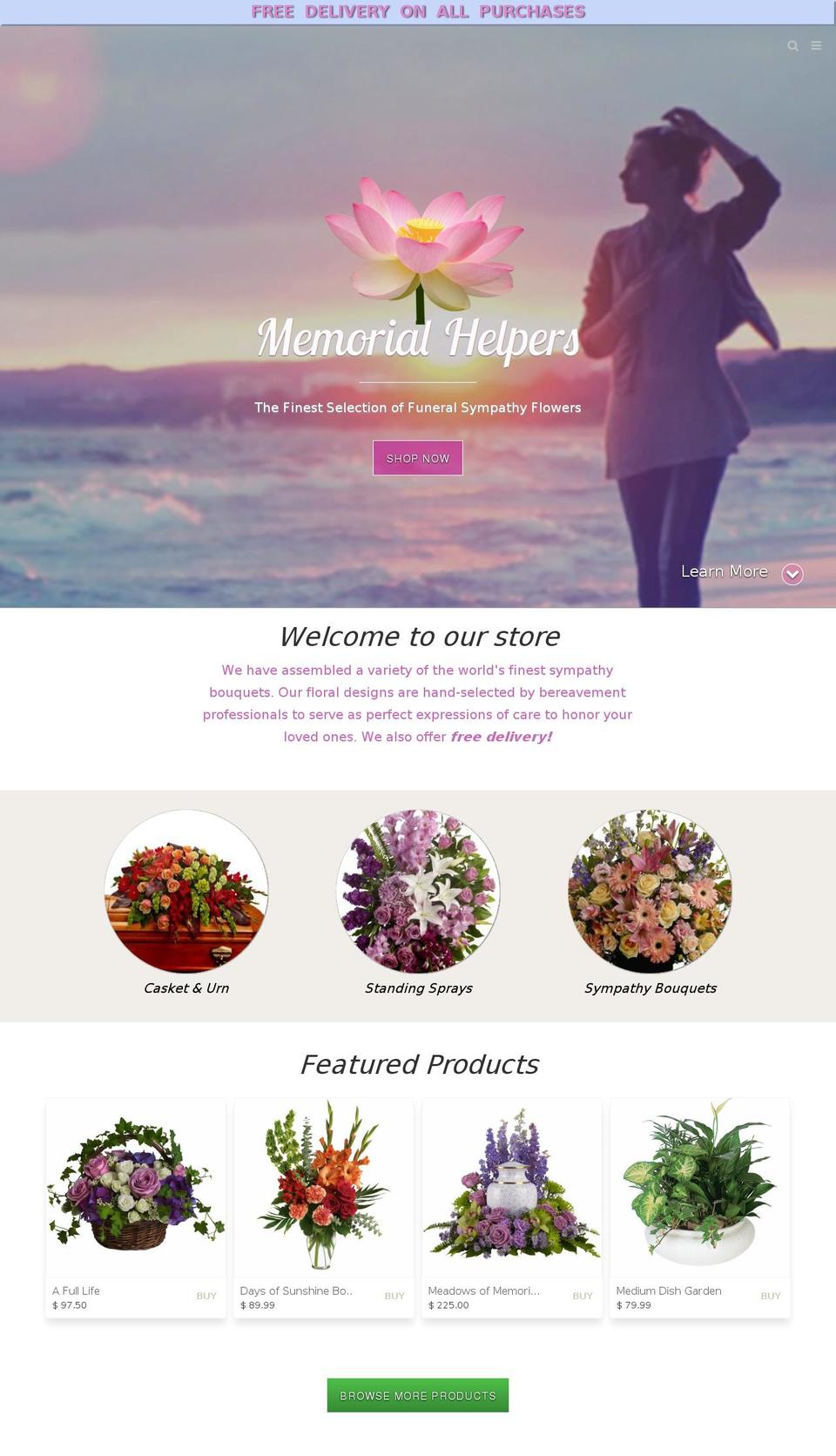 memorialhelpers.com shopify website screenshot