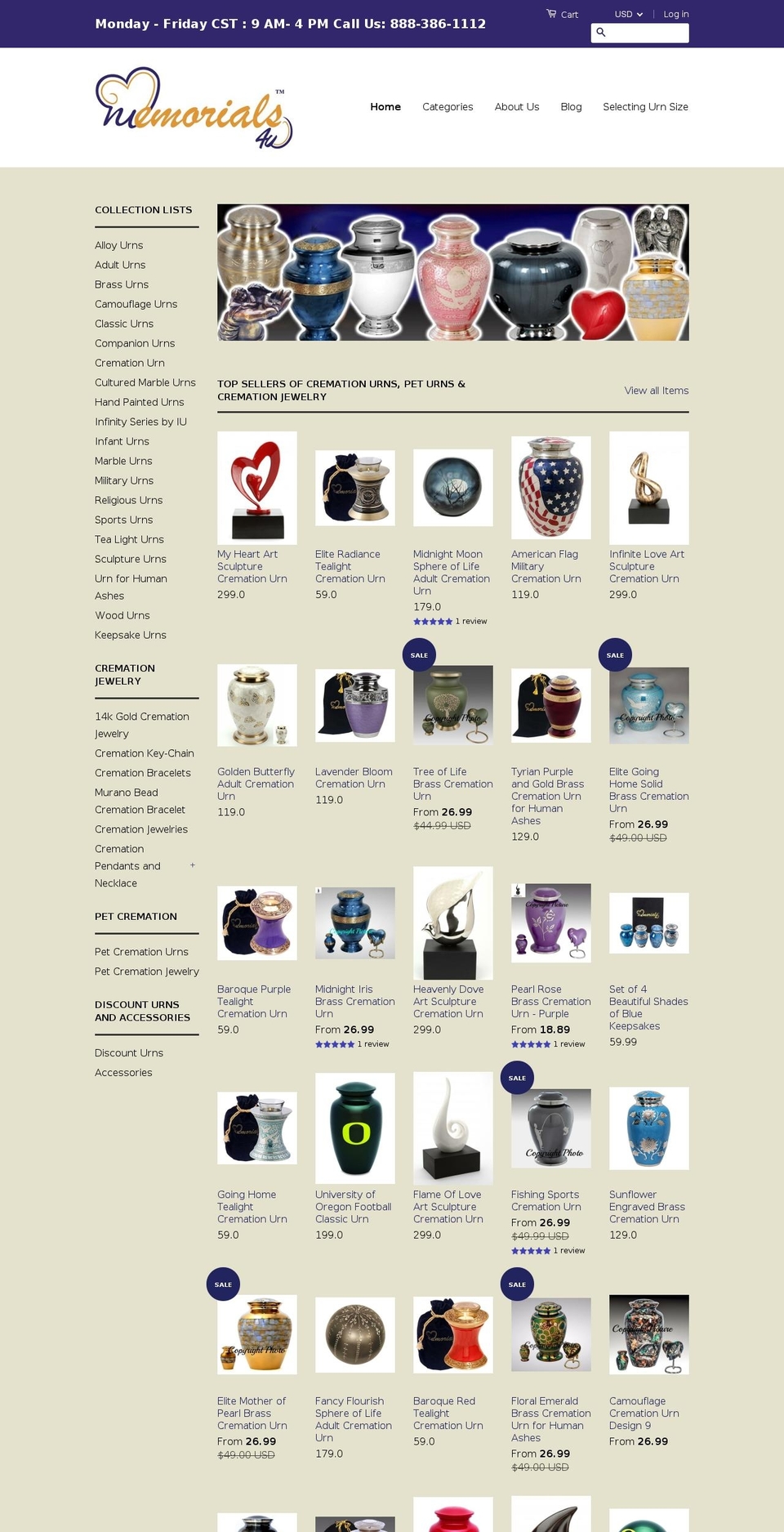 EVA Shopify theme site example memorials4u.com