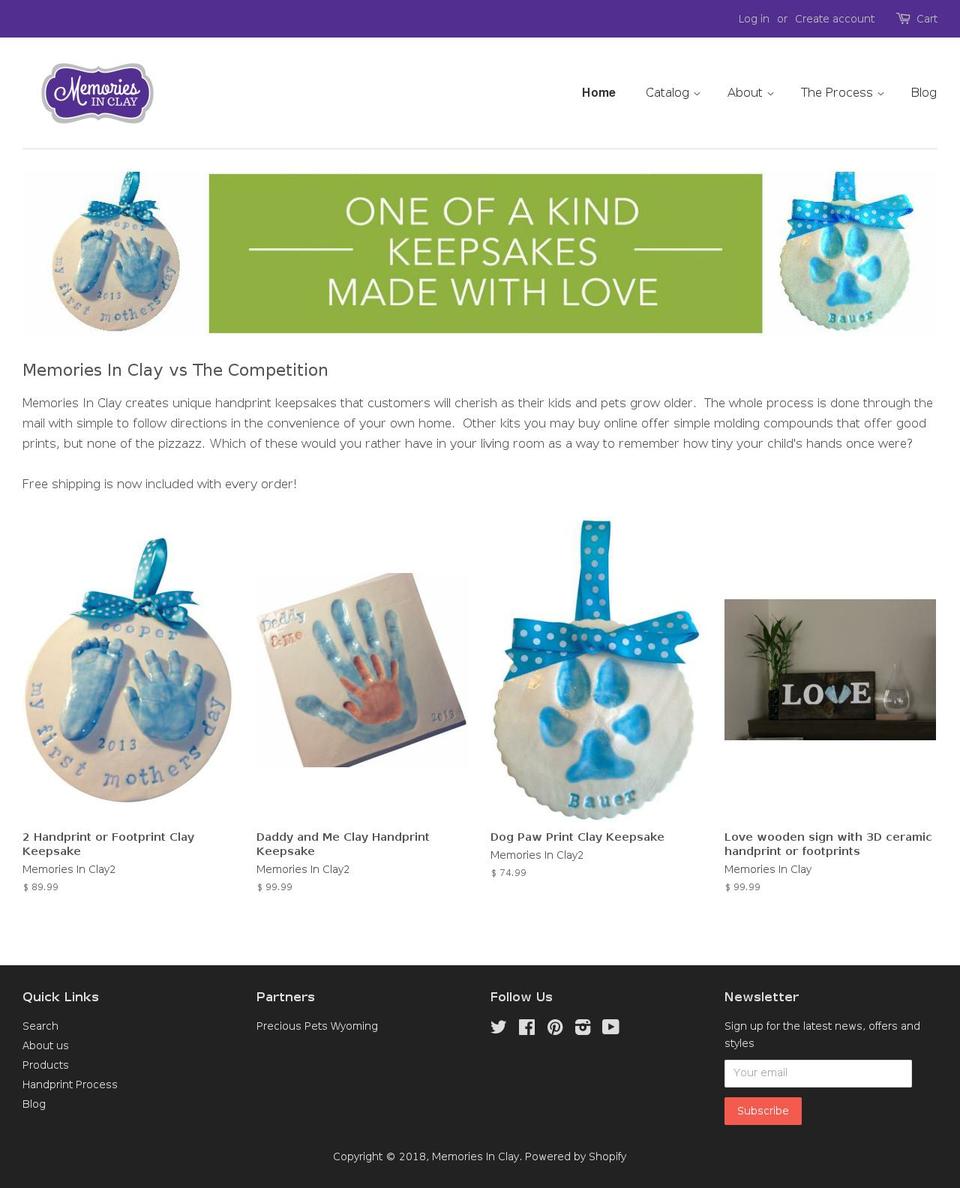 memoriesinclayshop.com shopify website screenshot