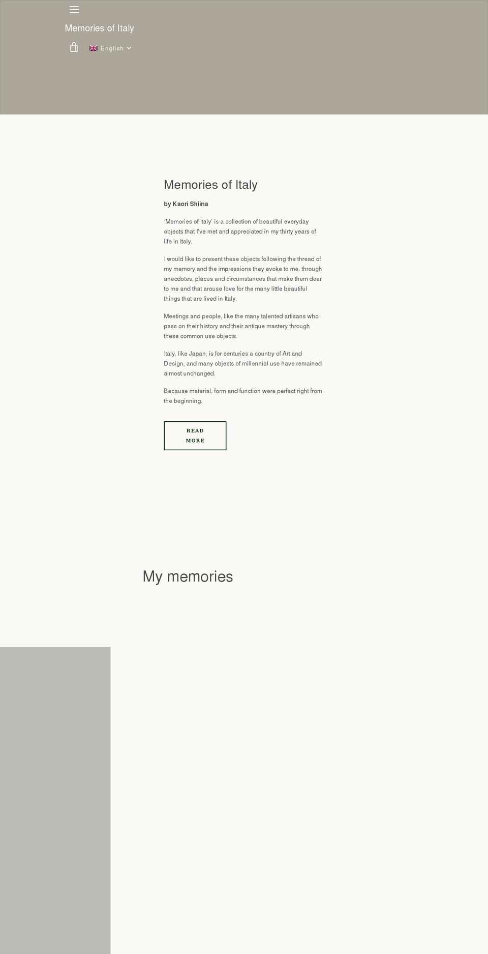 memoriesofitaly.it shopify website screenshot