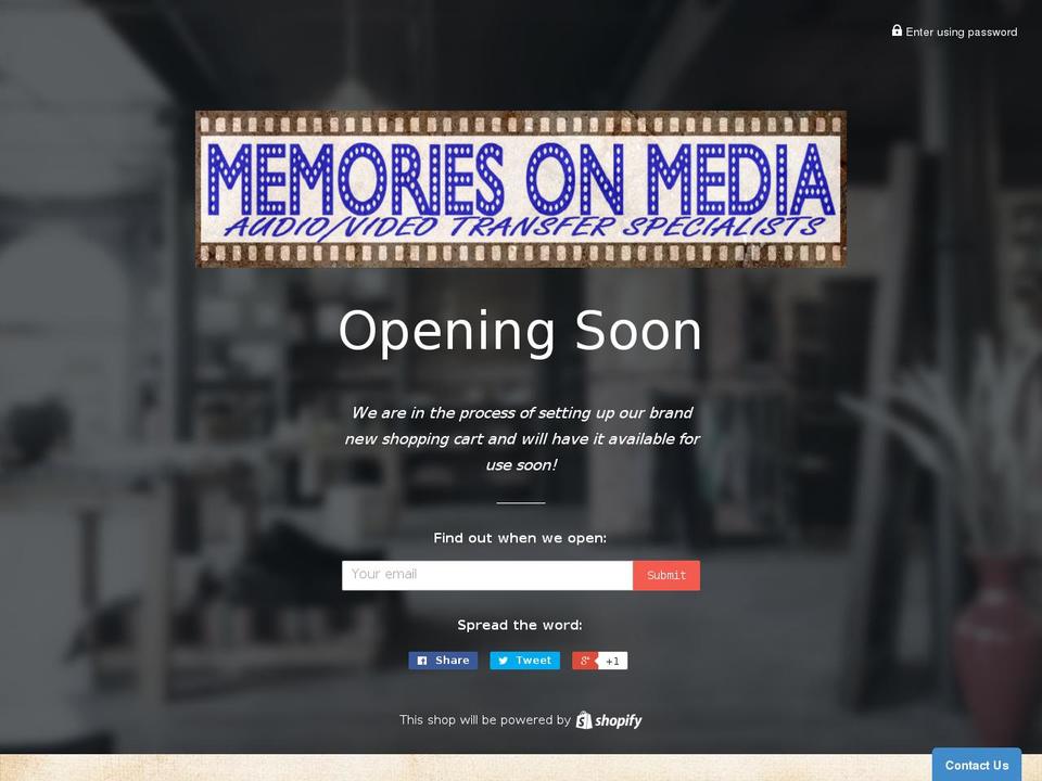 memoriesonmedia-ws.com shopify website screenshot