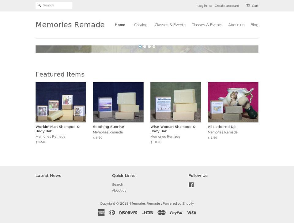 memoriesremadesoap.com — Shopify storefront screenshot