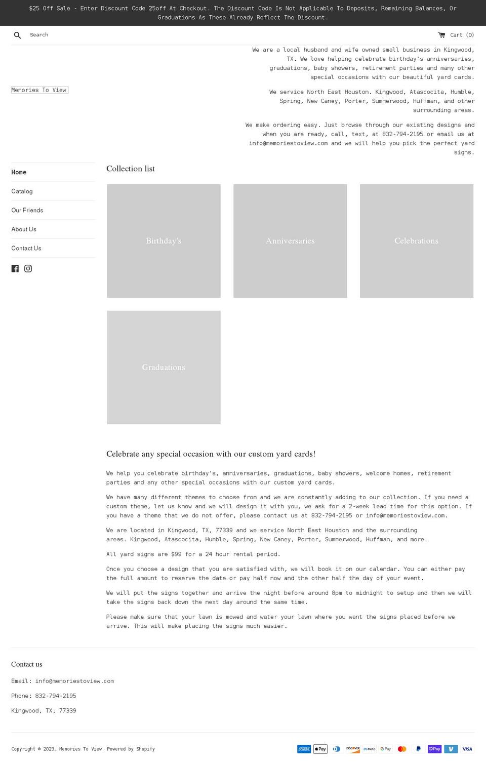 memoriestoview.com shopify website screenshot