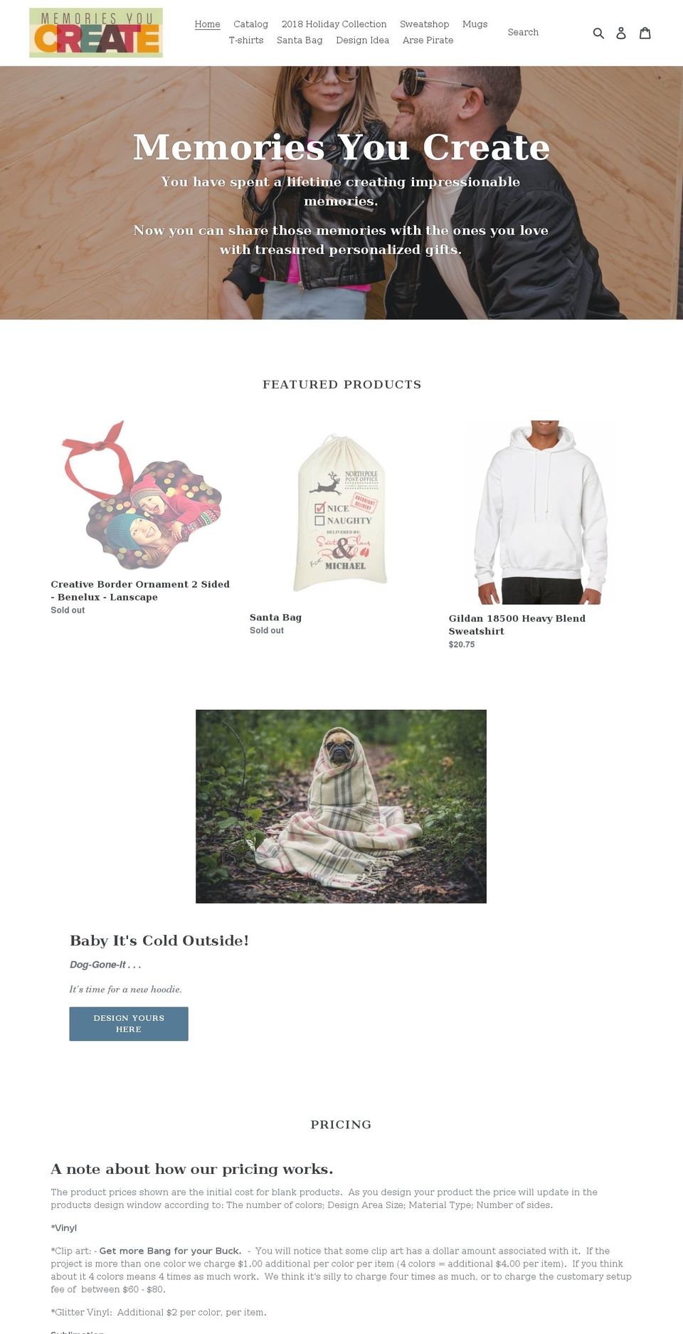 memoriesyoucreate.com shopify website screenshot