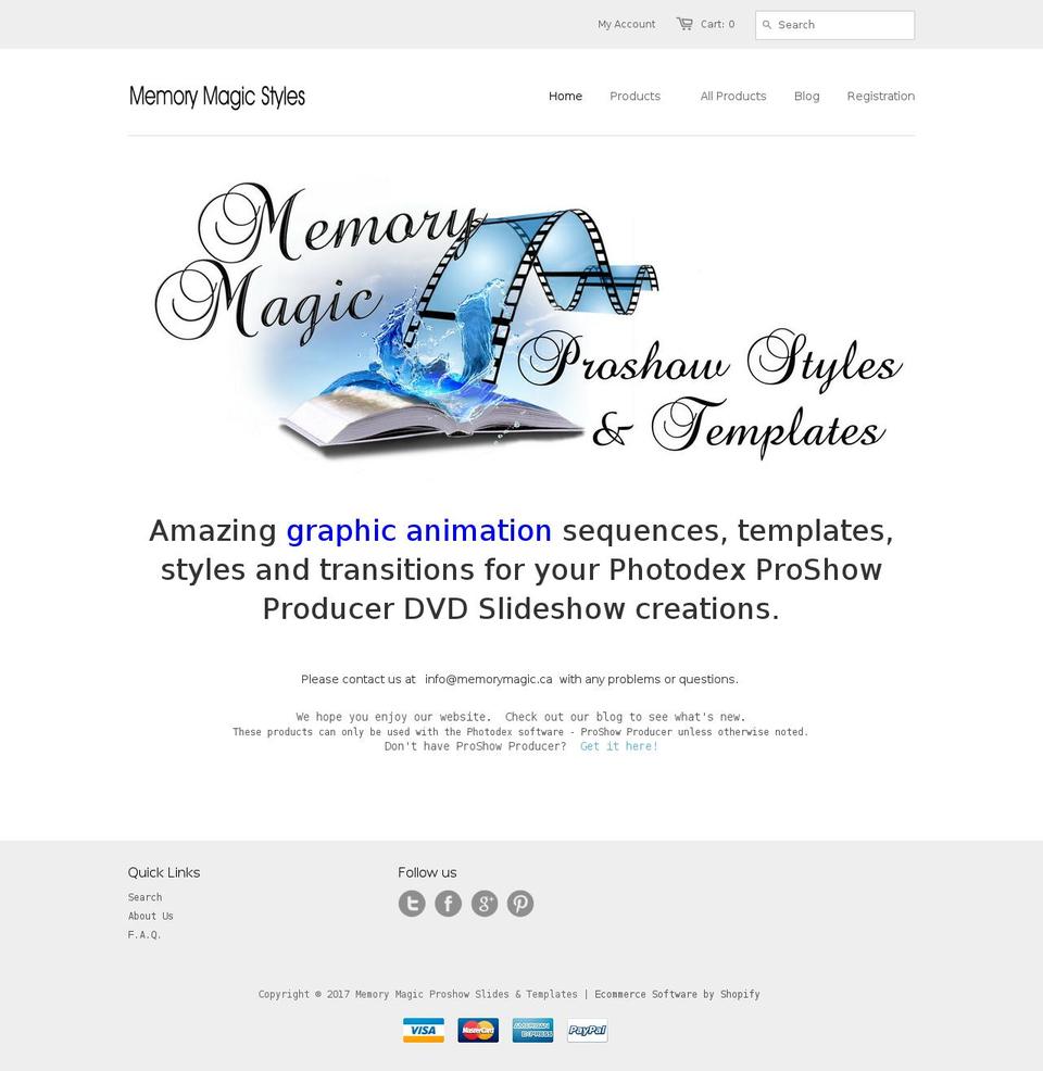 memorymagicproshowstyles.com shopify website screenshot