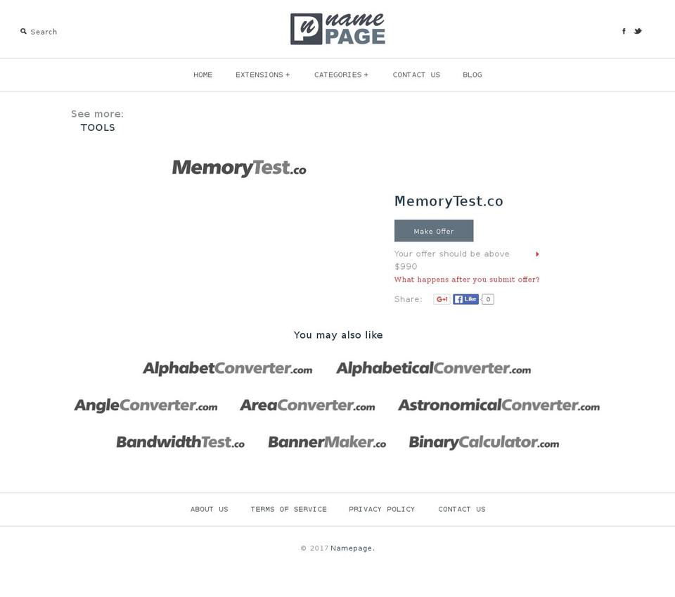 memorytest.co shopify website screenshot