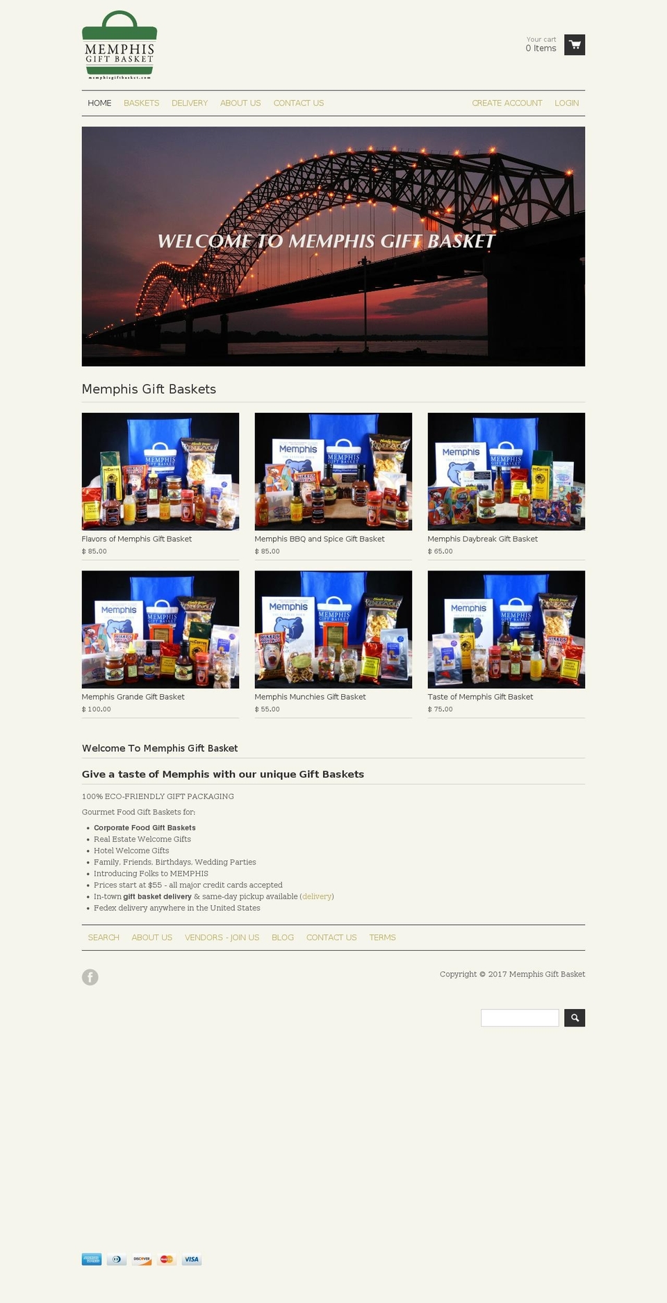 memphisgiftbasket.com shopify website screenshot