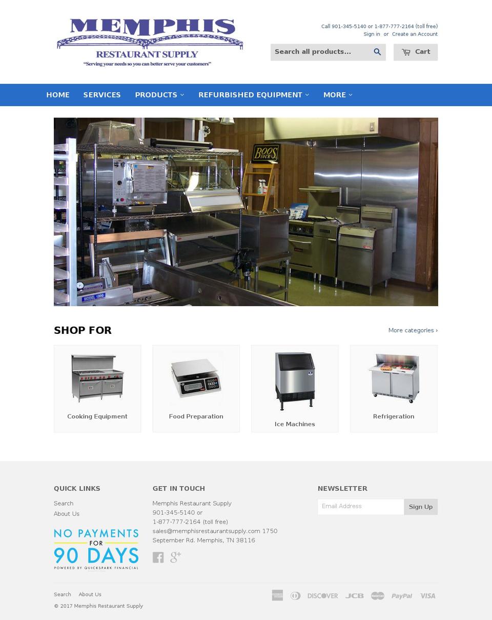 memphisrestaurantsupply.com shopify website screenshot