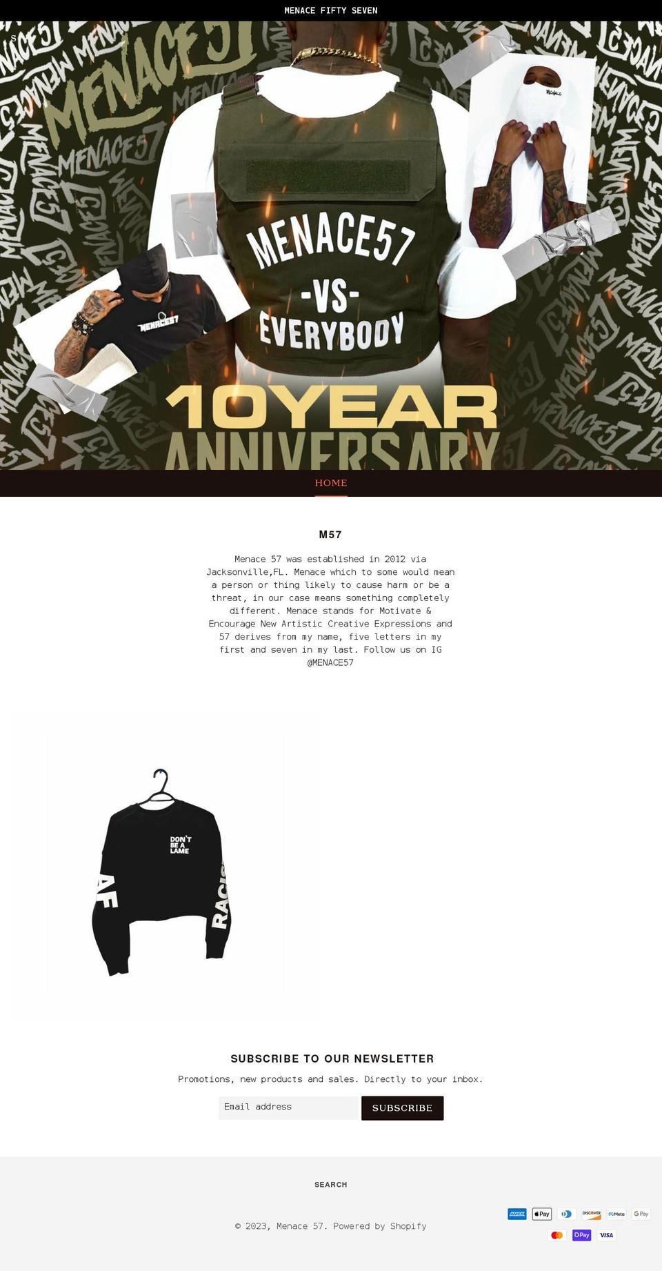 menace57.com shopify website screenshot