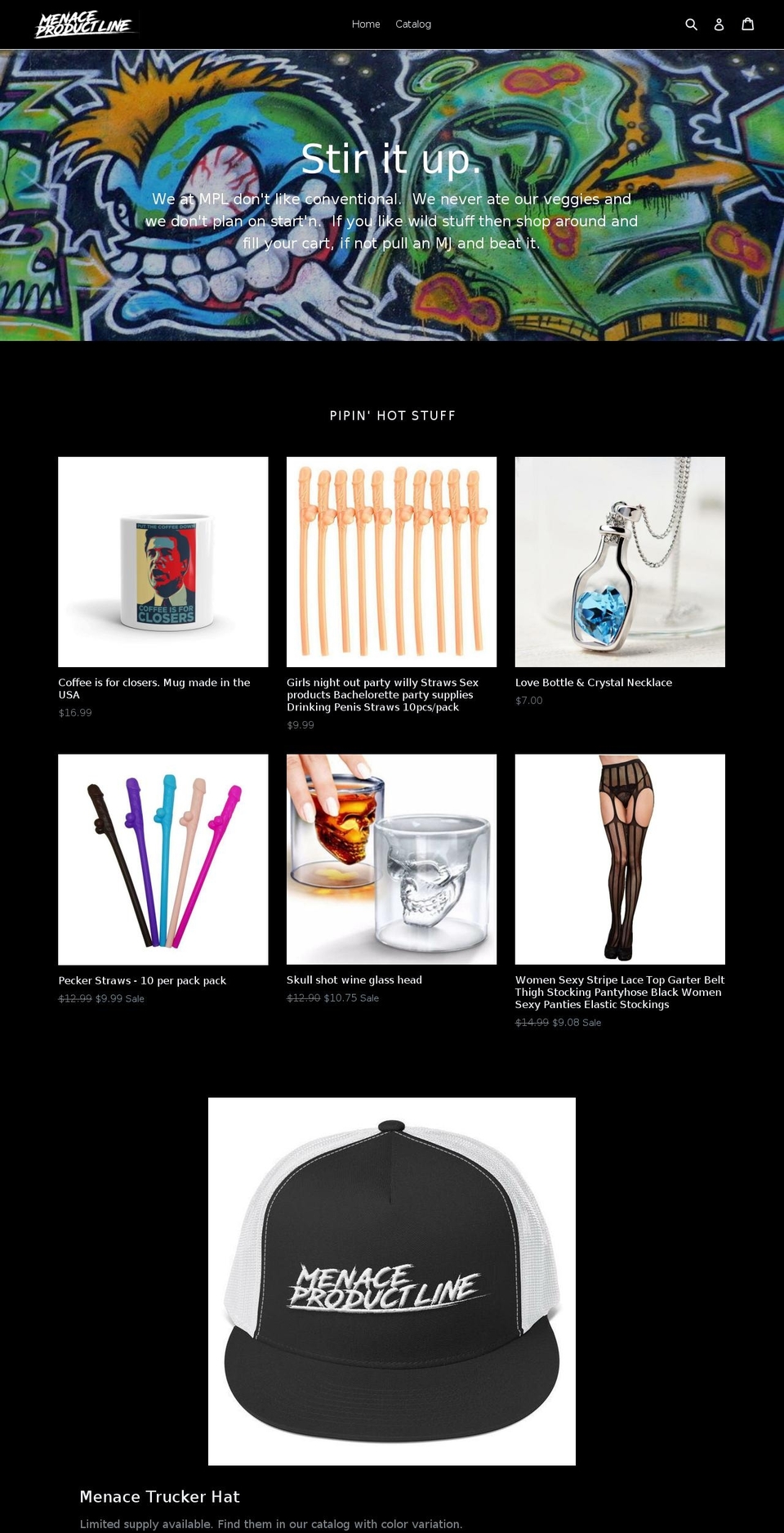 menaceproductline.com — Shopify storefront screenshot