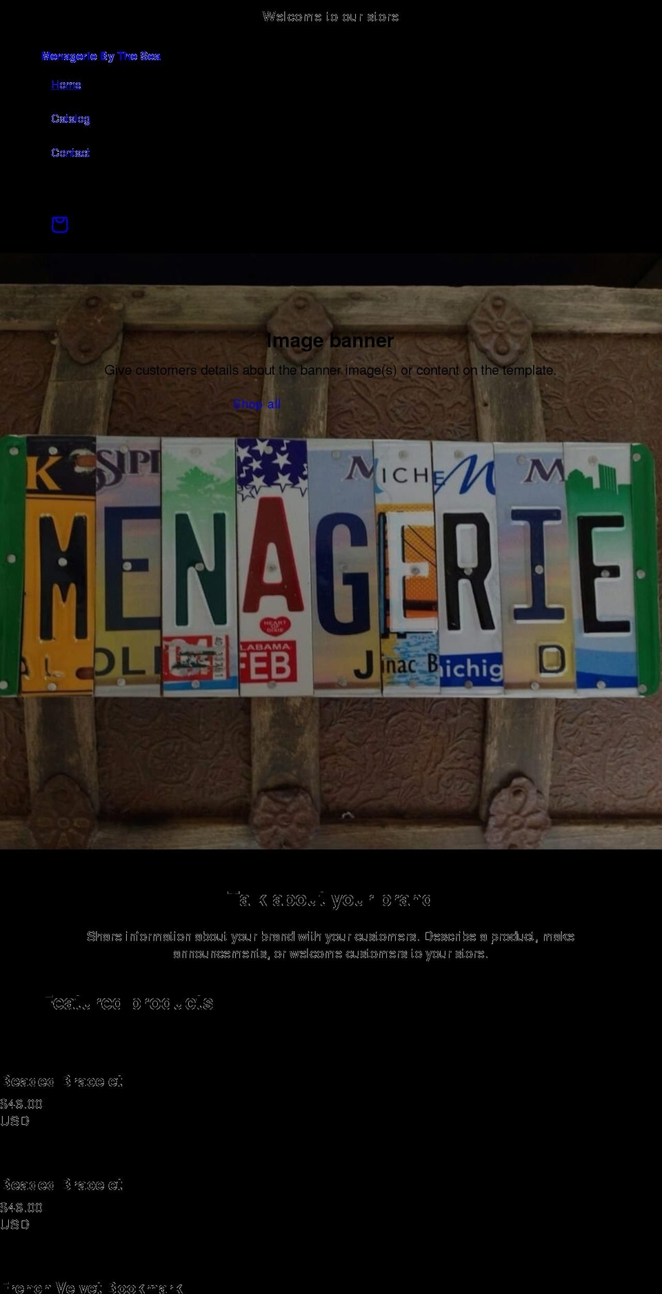 menageriebythesea.com shopify website screenshot