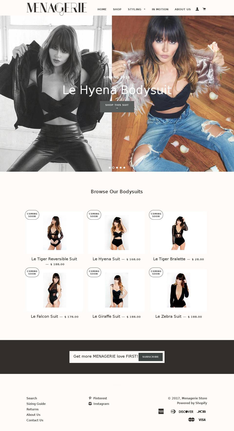 menageriestore.com shopify website screenshot