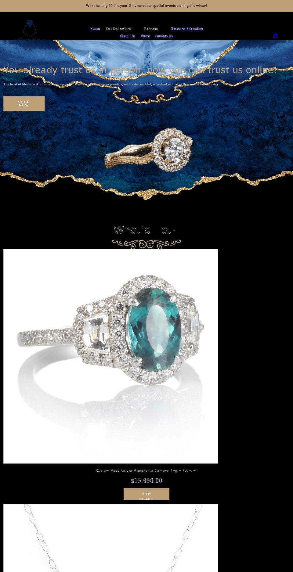 menashejewelers.com shopify website screenshot