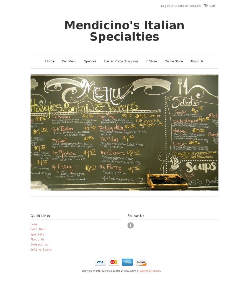mendicinositalianspecialties.com shopify website screenshot