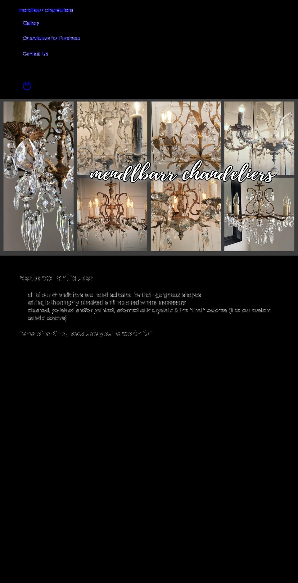 mendlbarrchandeliers.com — Shopify storefront screenshot