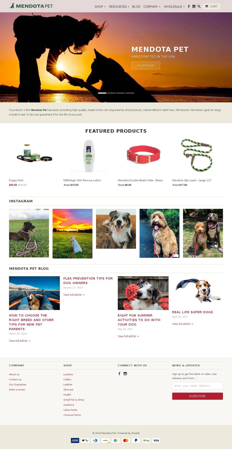 mendotadog.com — Shopify storefront screenshot