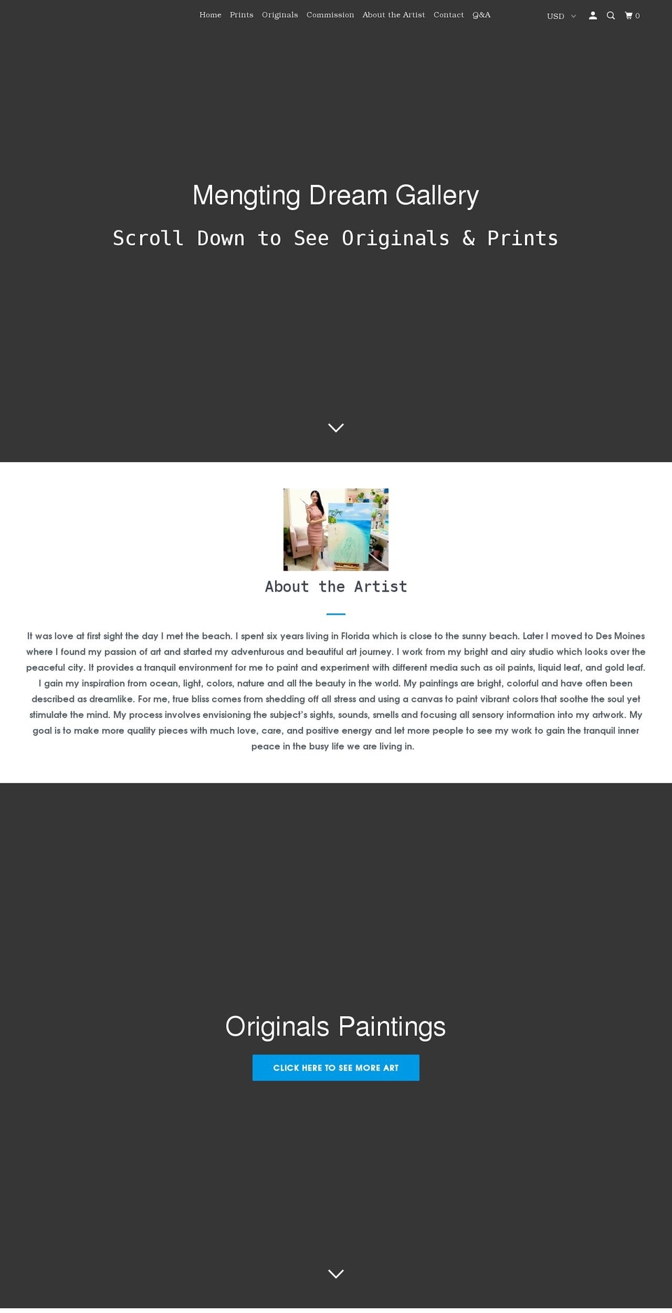 mengtingdreamgallery.com shopify website screenshot