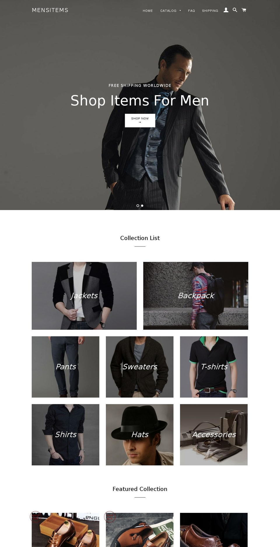 mens-items.com — Shopify storefront screenshot