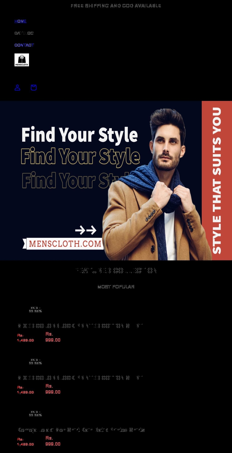 menscloth.com shopify website screenshot