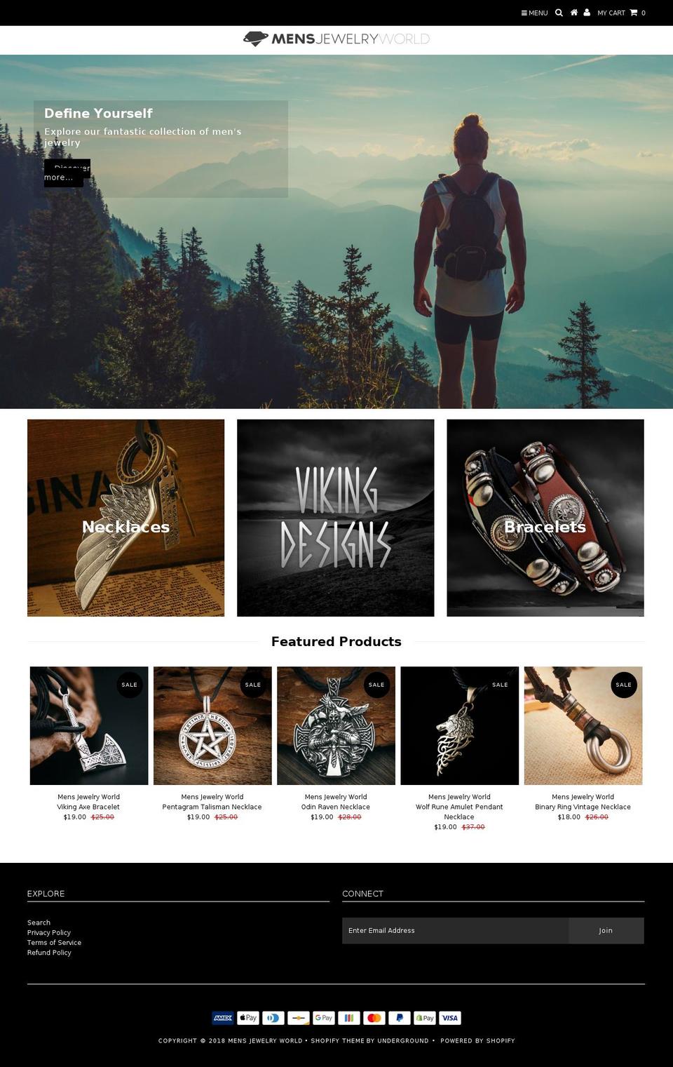 mensjewelryworld.com — Shopify storefront screenshot