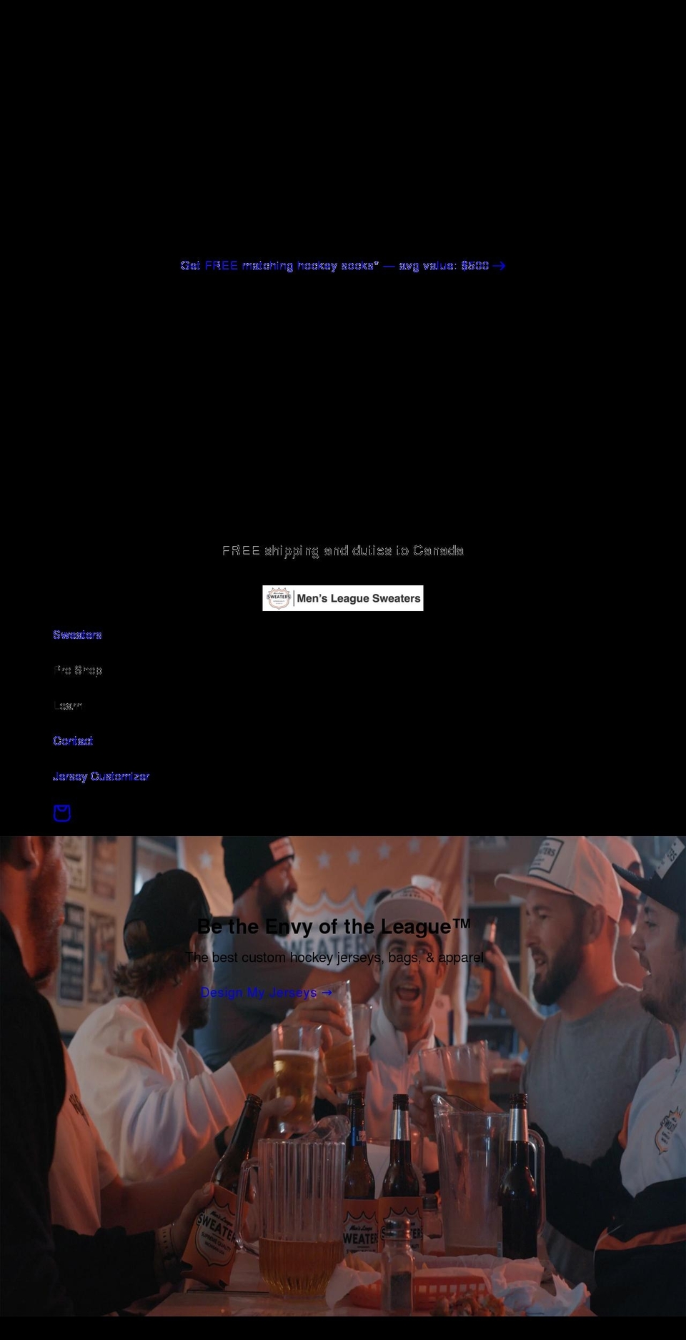 mensleaguesweaters.com shopify website screenshot