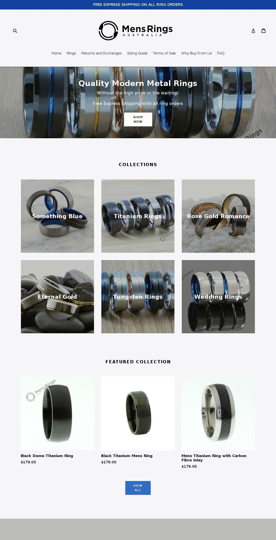 mensringsaustralia.com — Shopify storefront screenshot