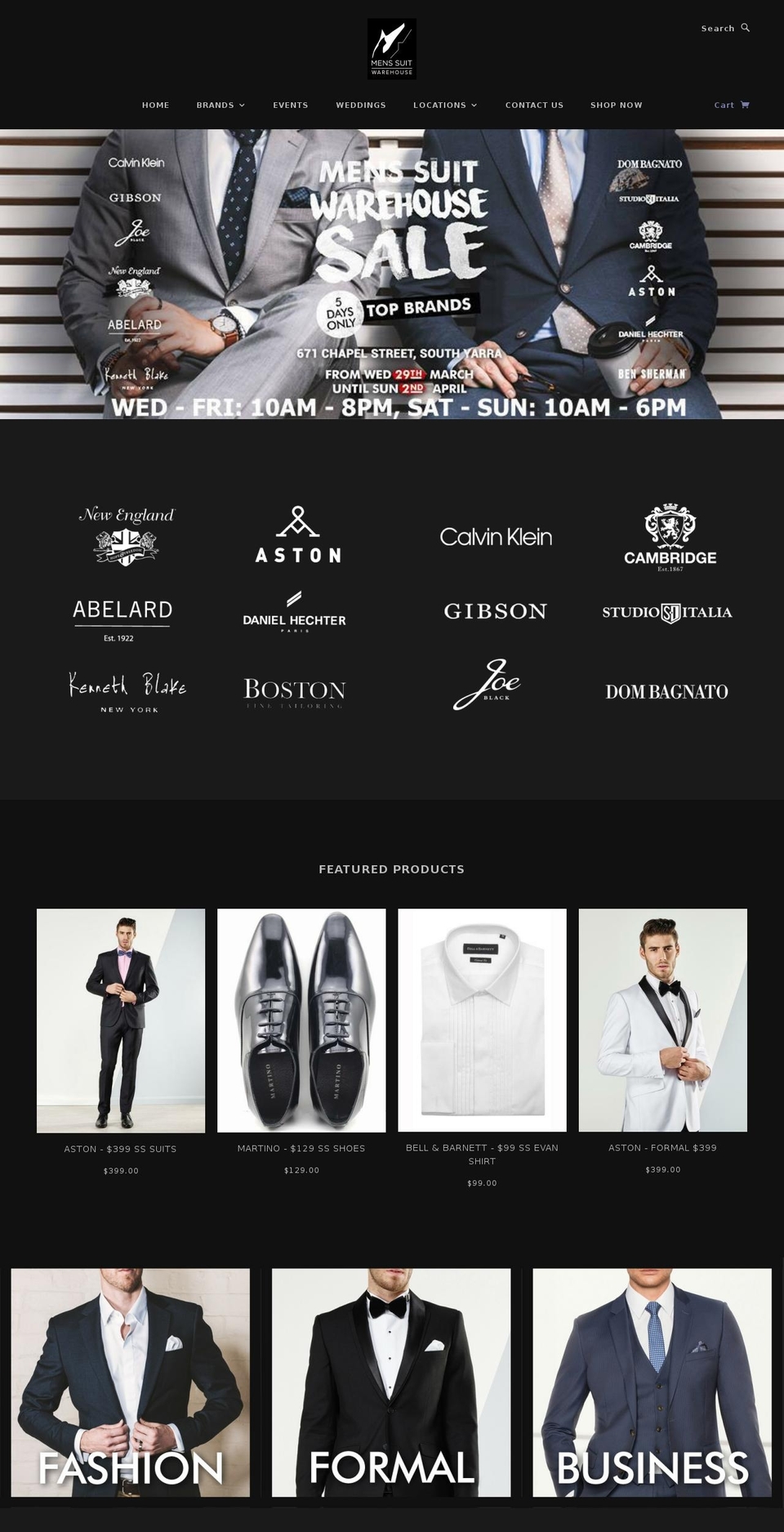 menssuitwarehouse.com.au shopify website screenshot