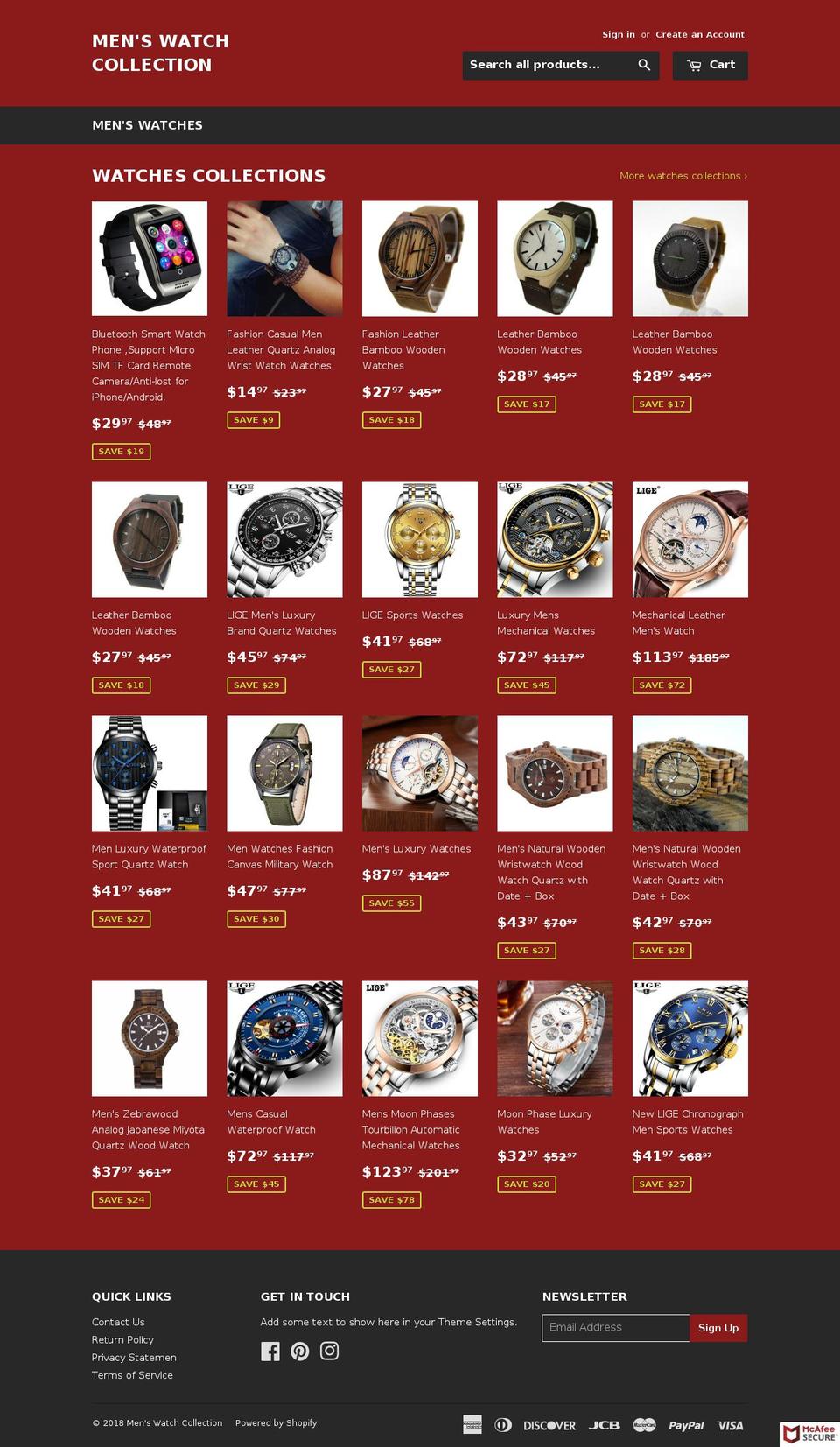 menswatchcollection.com shopify website screenshot