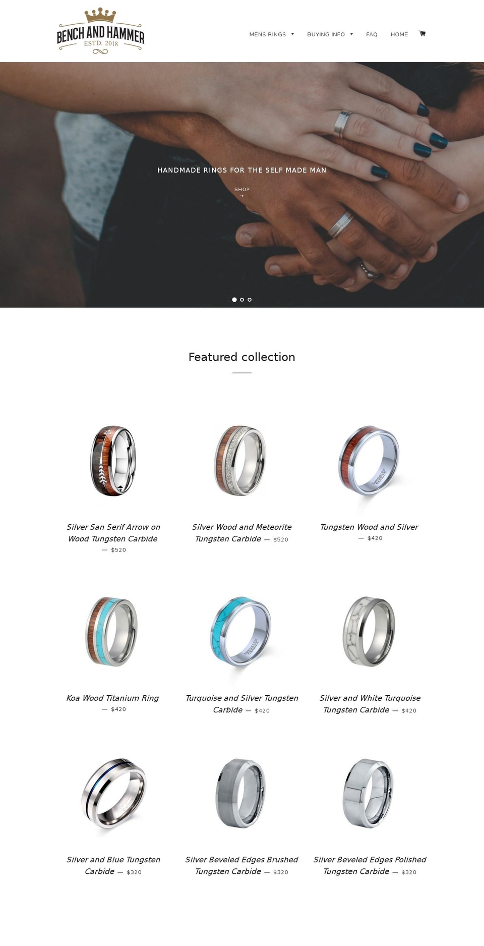 mensweddingbandsonline.com — Shopify storefront screenshot
