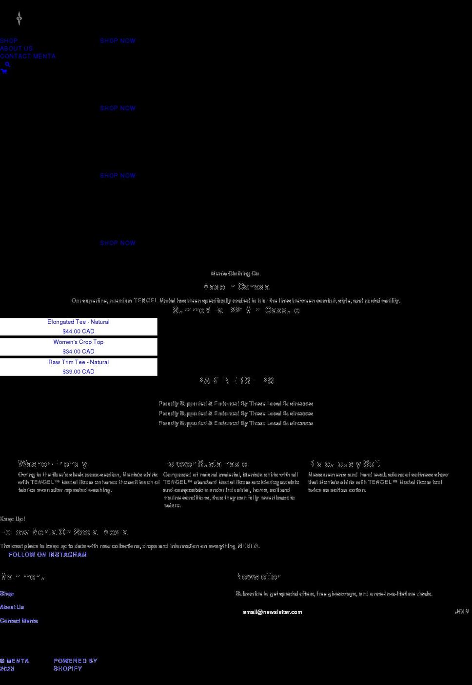 mentaclothing.com shopify website screenshot