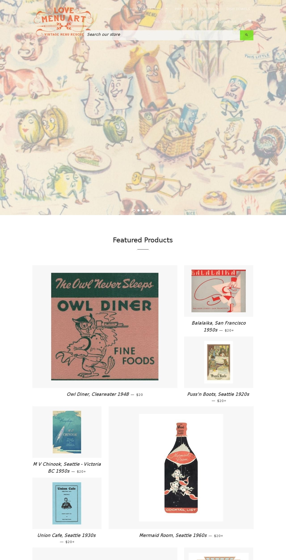 menuarthunter.com shopify website screenshot