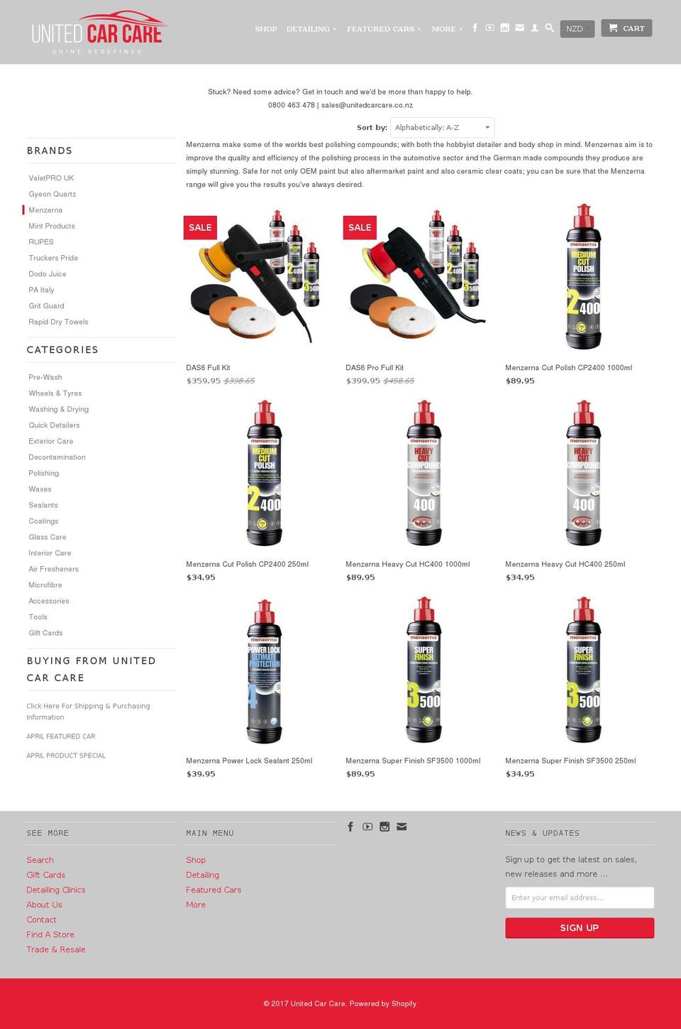 menzerna.co.nz shopify website screenshot