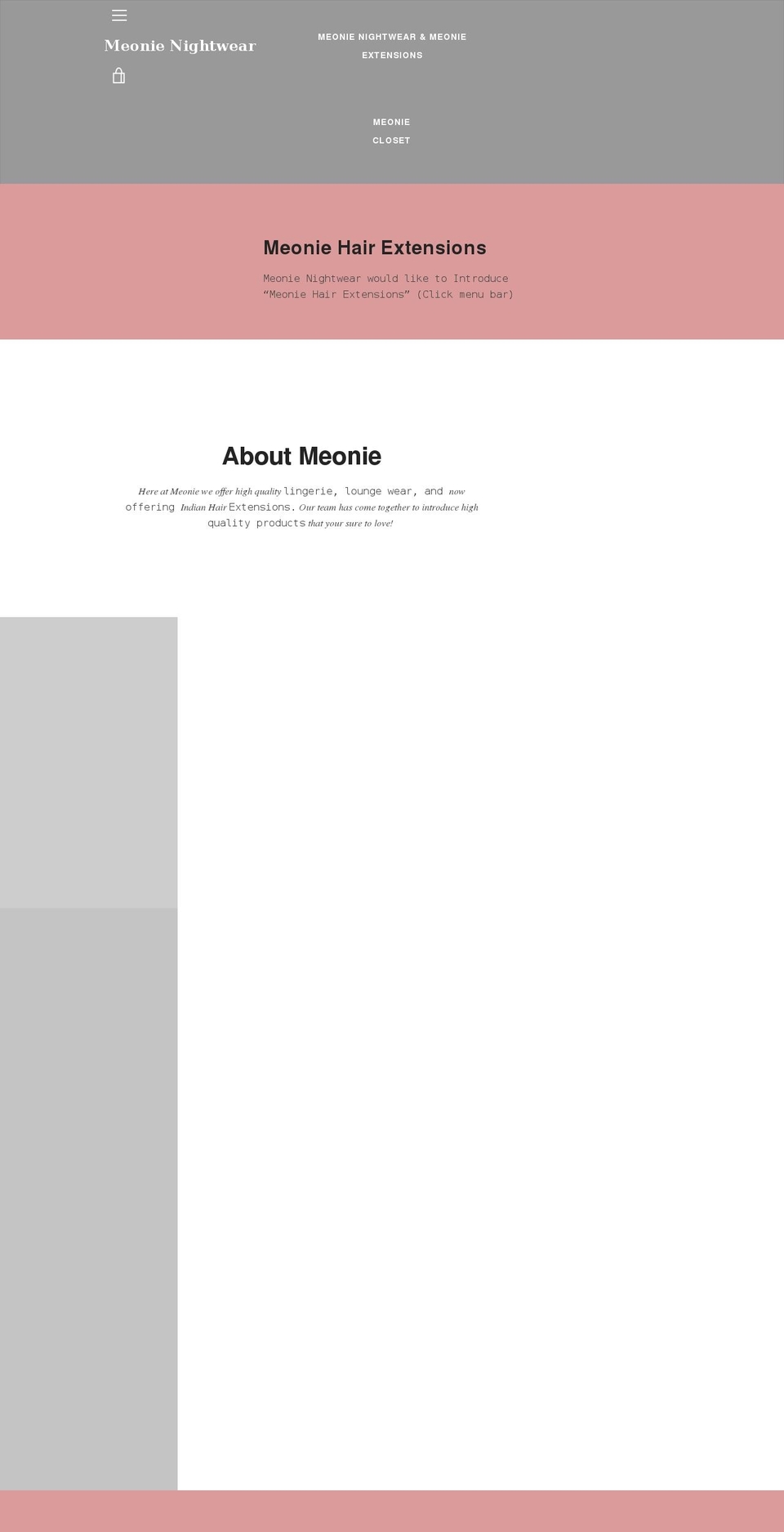 meonienightwear.com shopify website screenshot