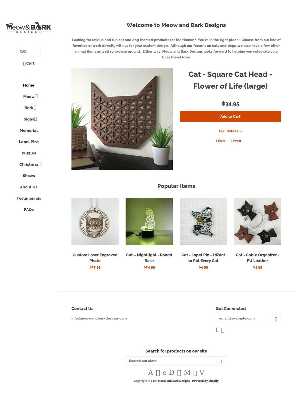 meowandbarkdesigns.com — Shopify storefront screenshot