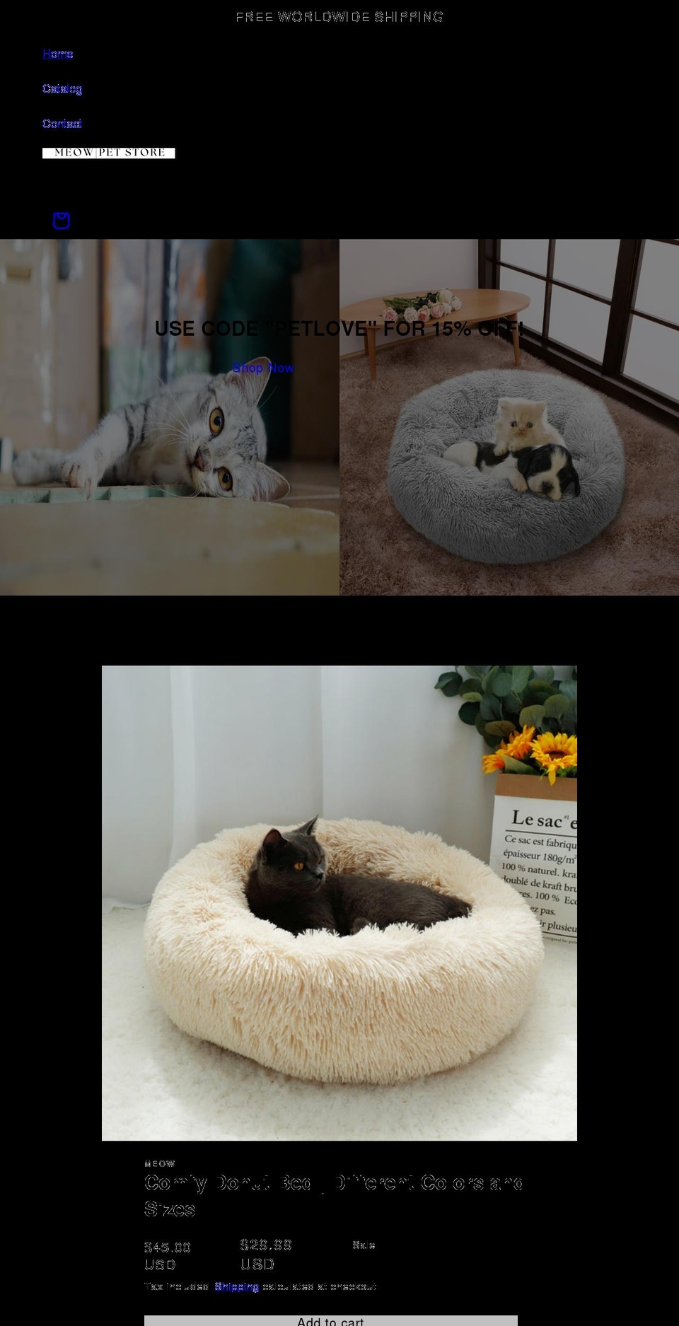 meowpetstore.com shopify website screenshot
