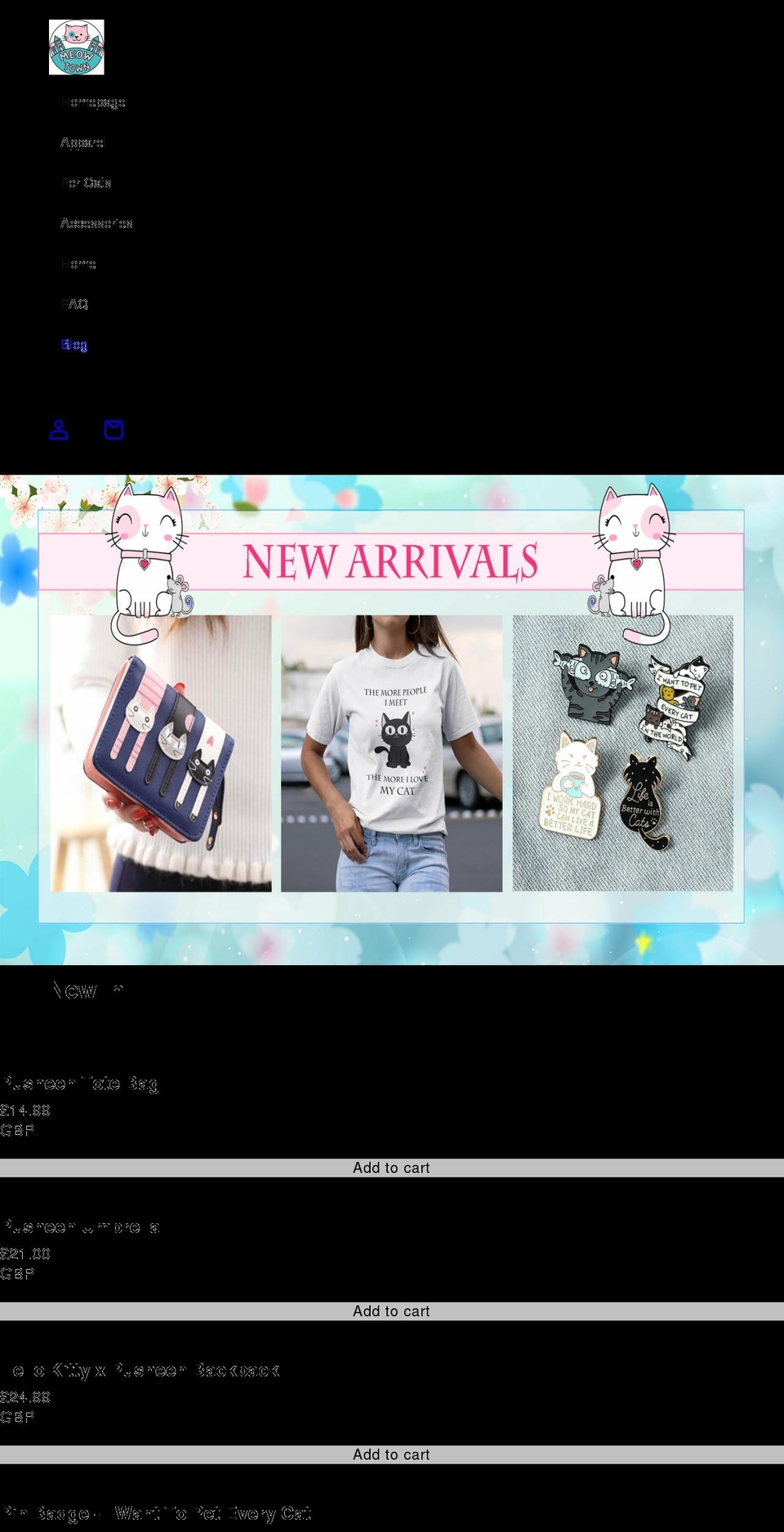 meowtown.co.uk shopify website screenshot