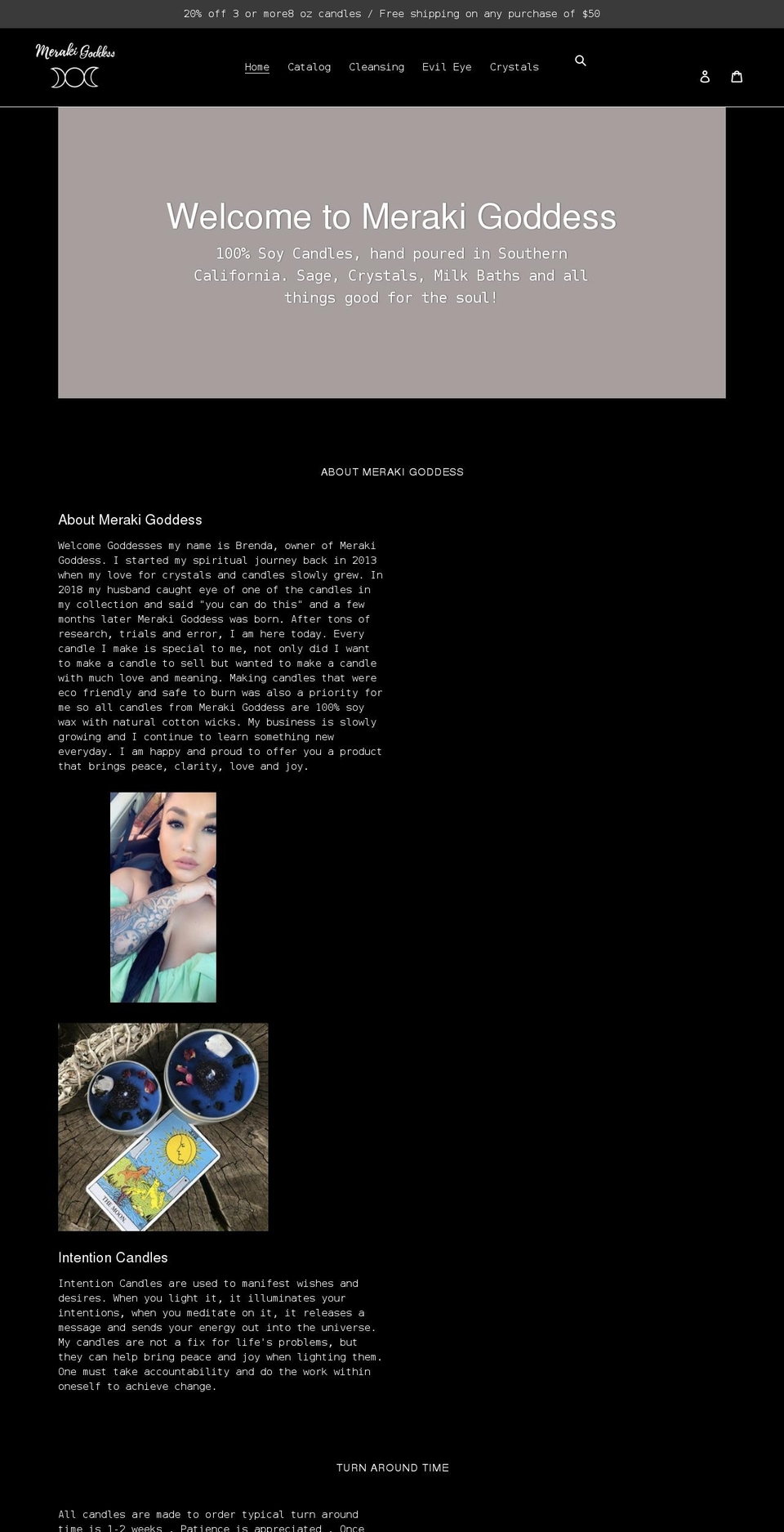 meraki-goddess.com shopify website screenshot