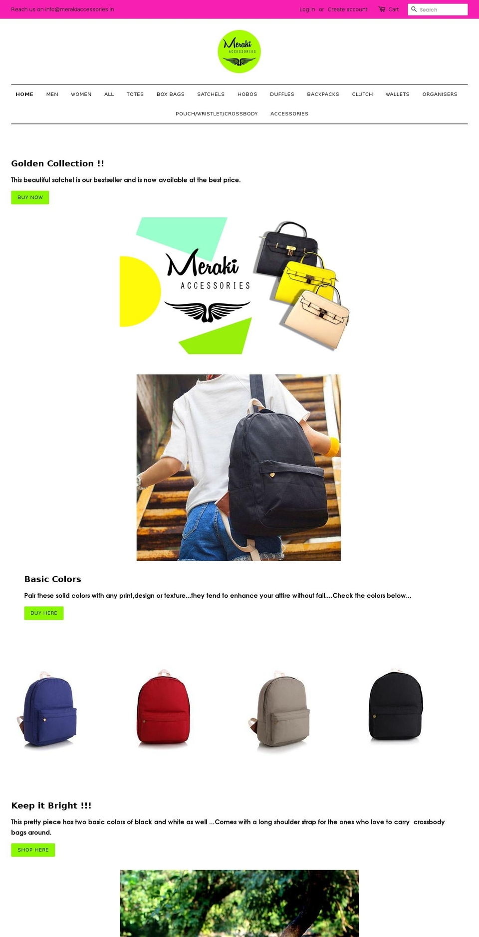 merakiaccessories.in shopify website screenshot