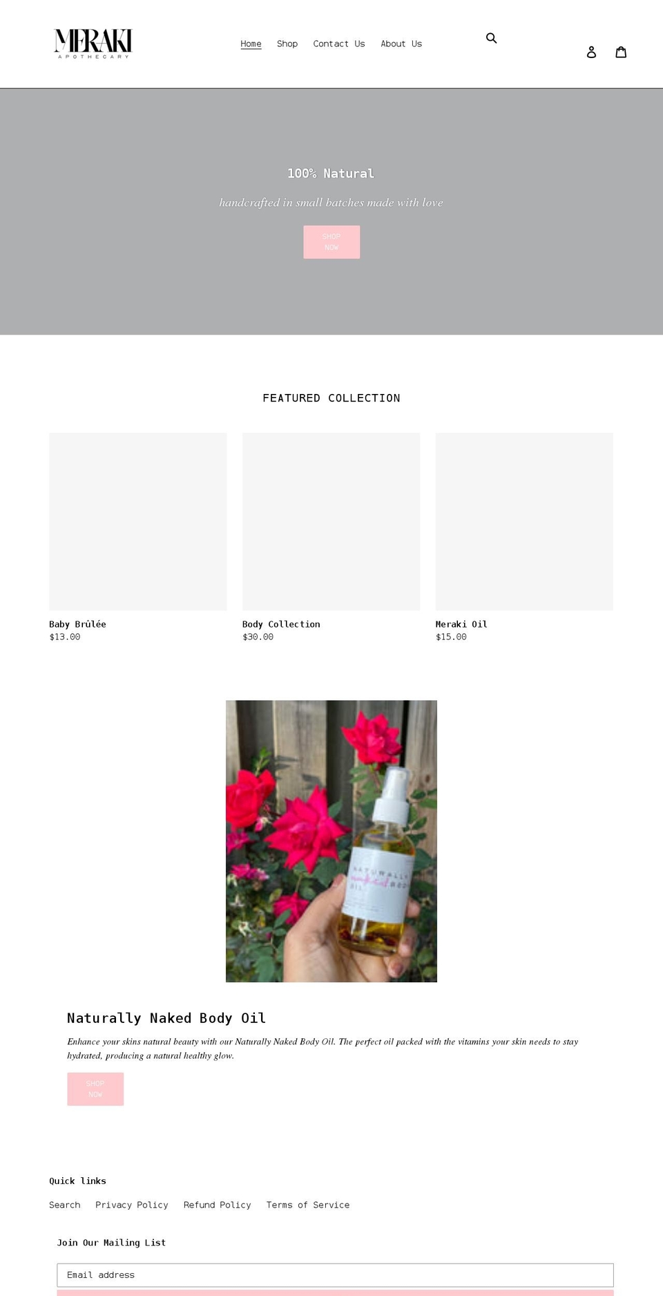 merakiapothecary.com shopify website screenshot