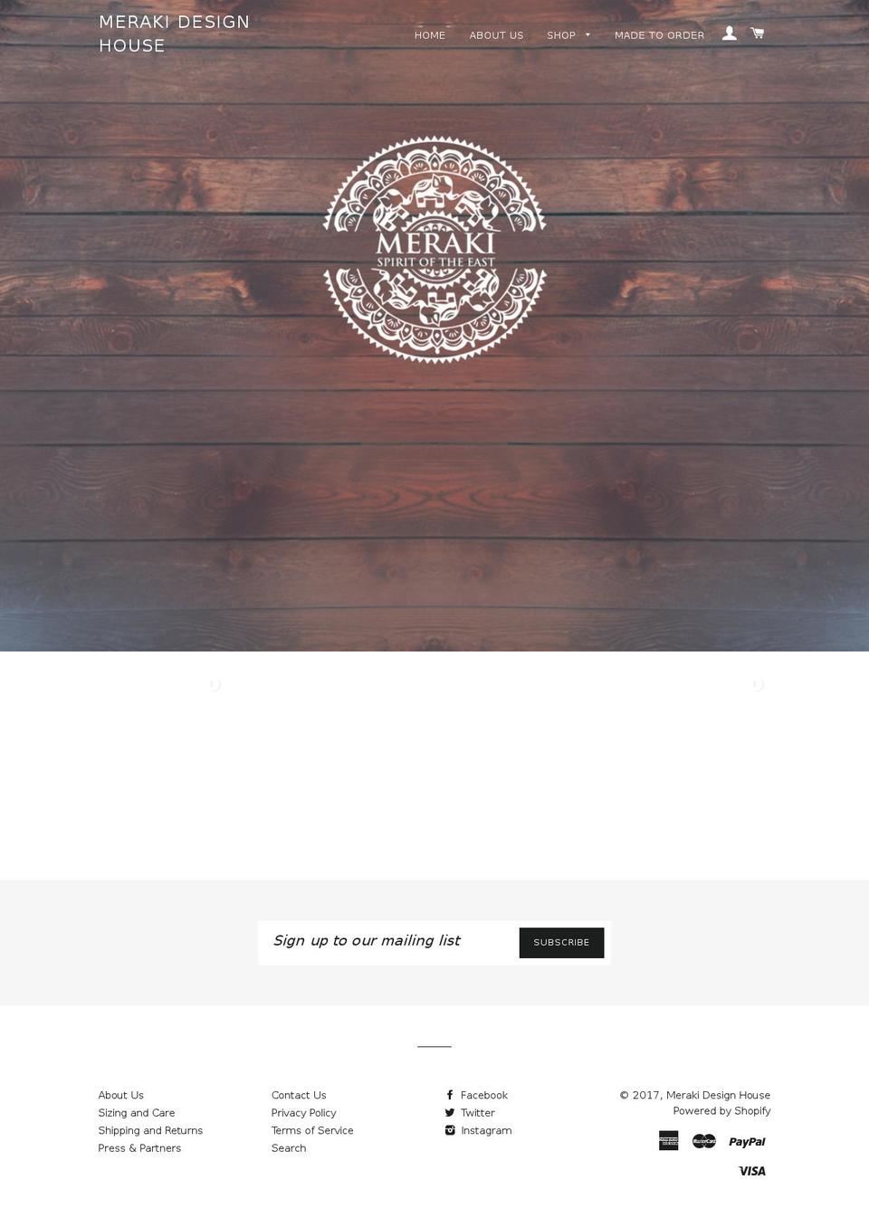 merakidesignhouse.com shopify website screenshot