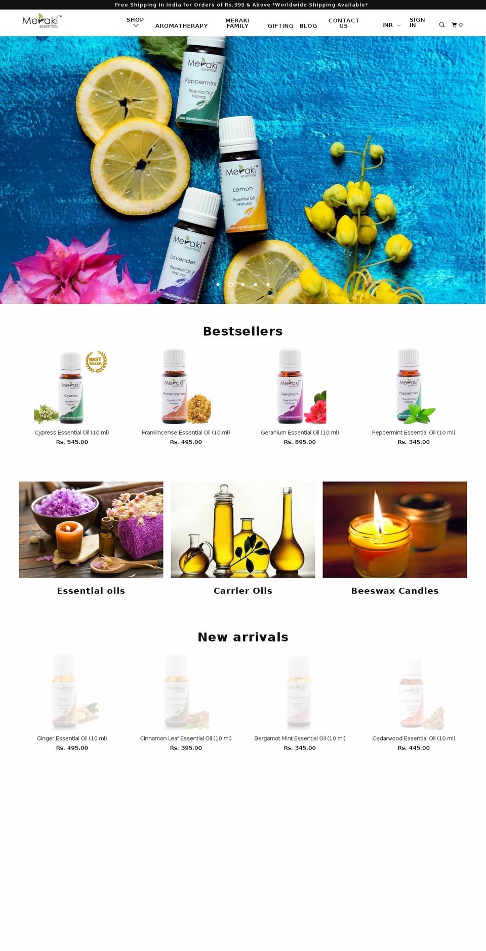 merakiessentials.com shopify website screenshot