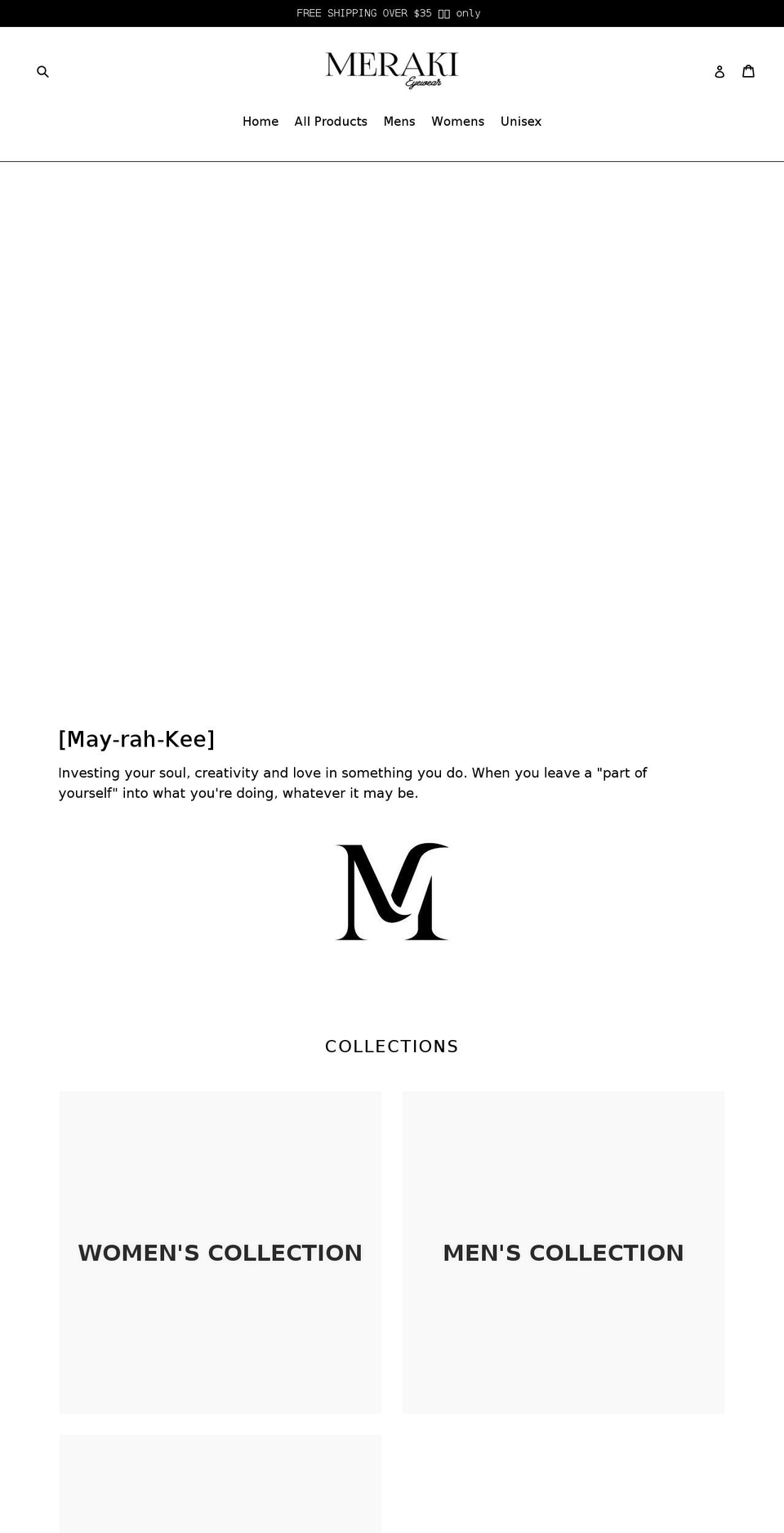 merakieyewear.com shopify website screenshot