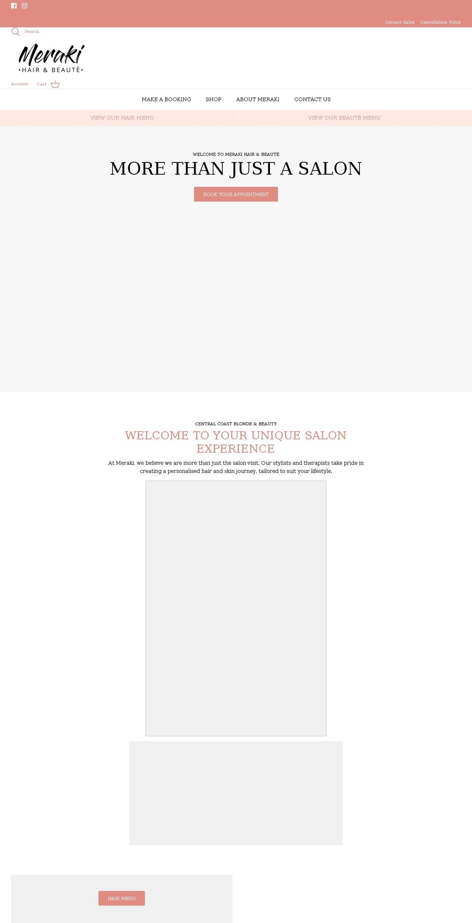 merakihairandbeaute.com.au shopify website screenshot