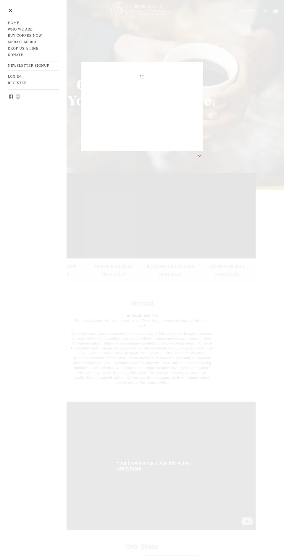 merakiroasting.com shopify website screenshot