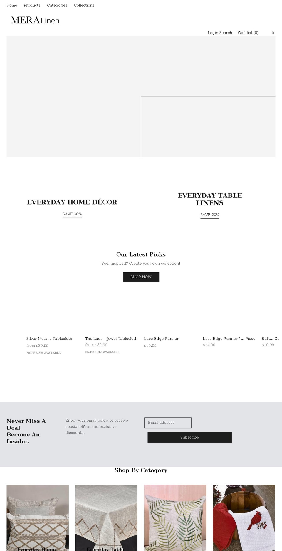 meralinen.com shopify website screenshot