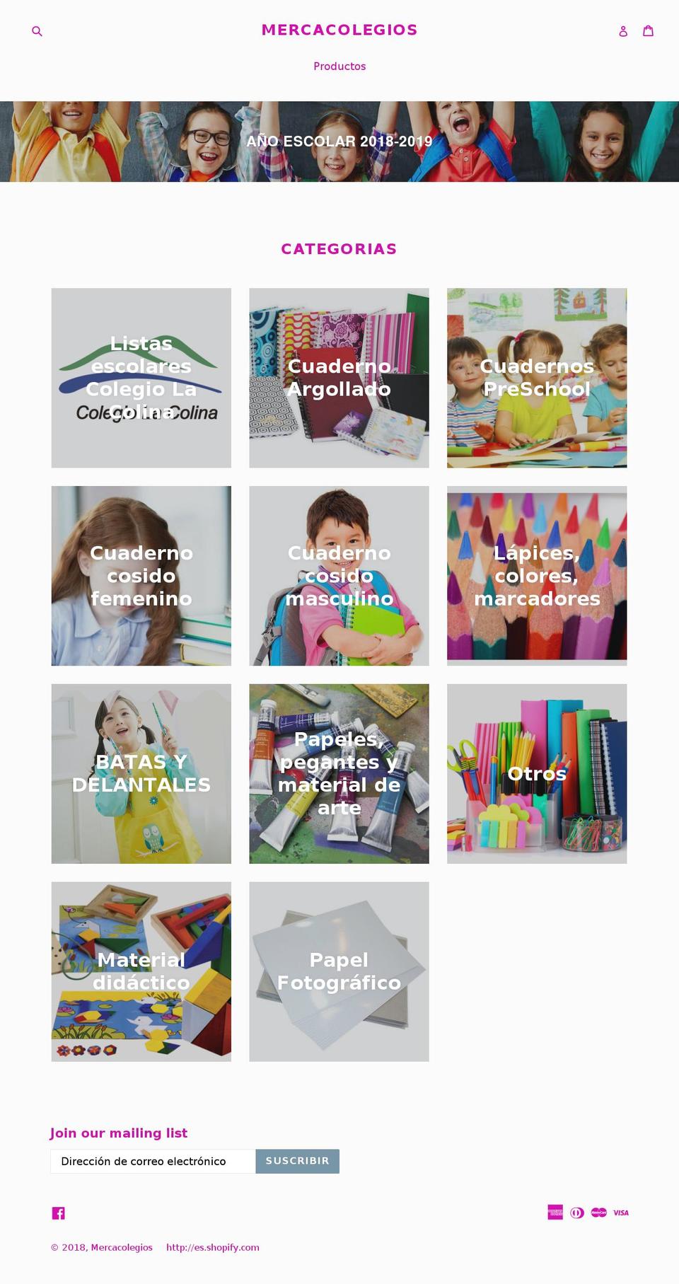 mercacolegios.com — Shopify storefront screenshot