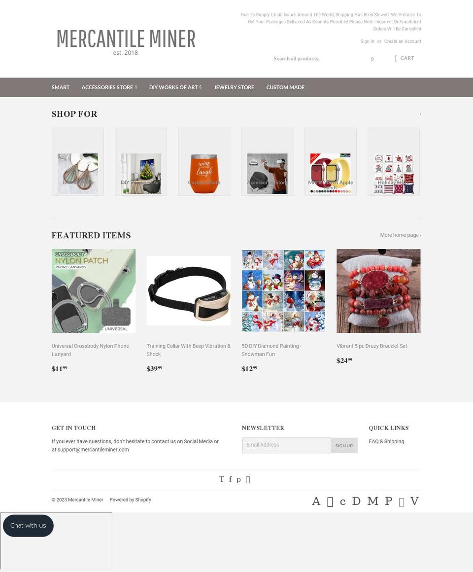 mercantileminer.com shopify website screenshot