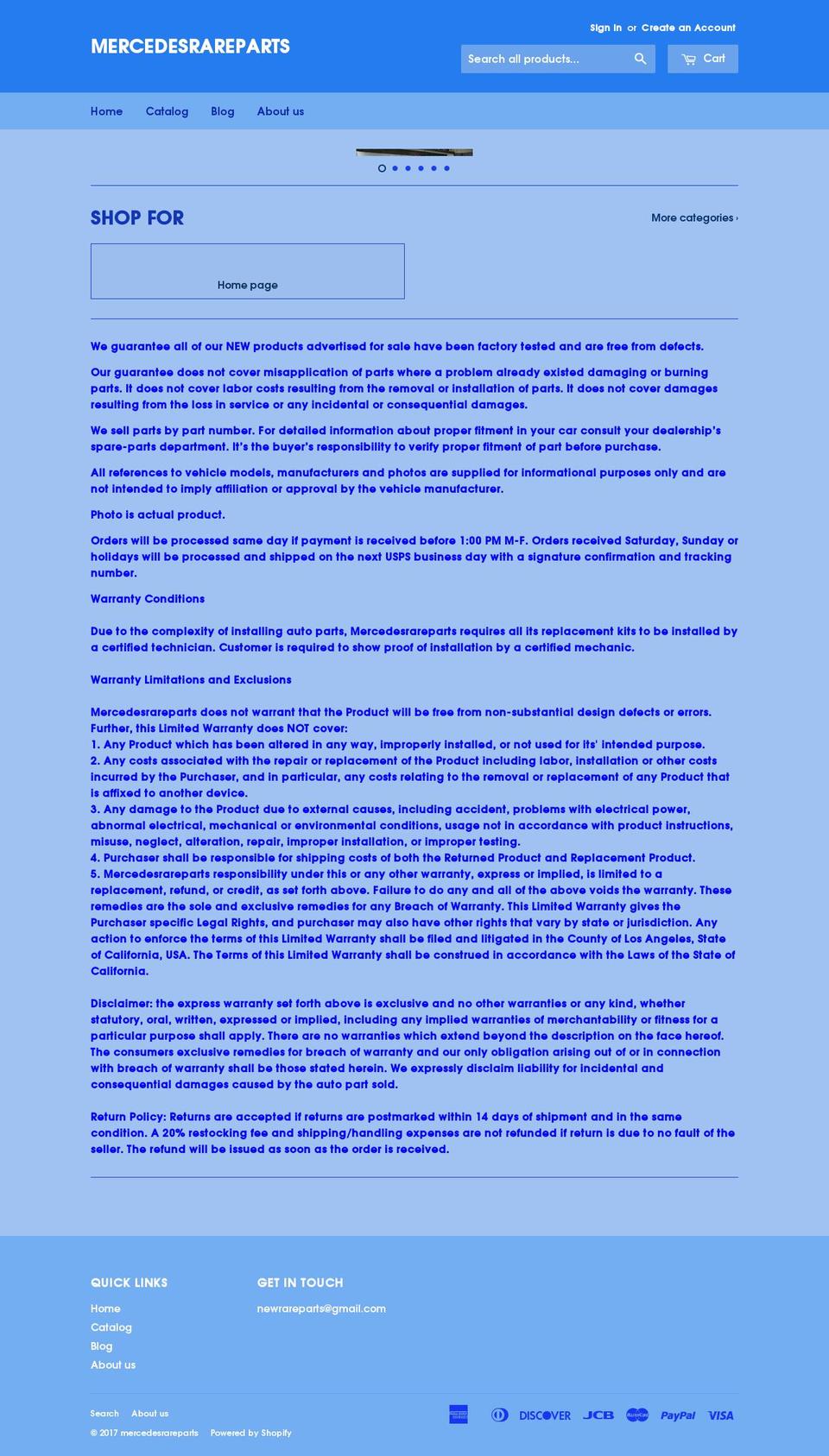 mercedesrareparts.com shopify website screenshot