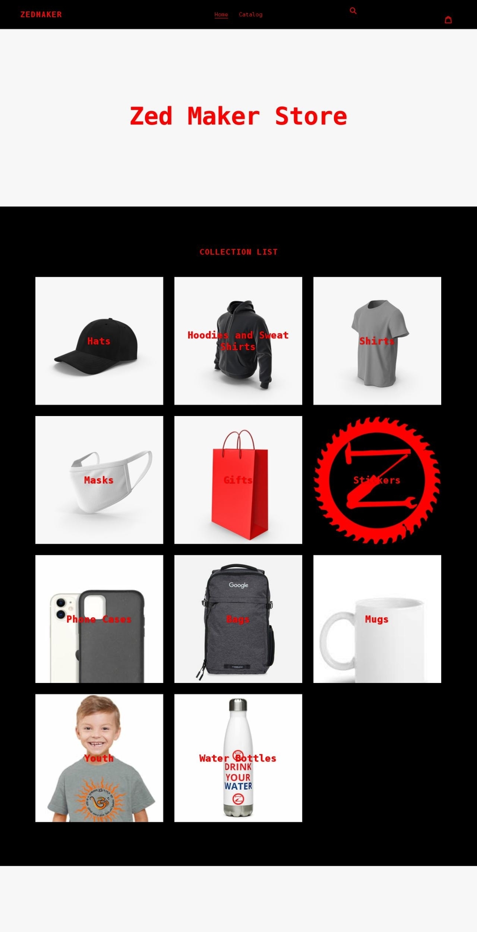 merch.zedmaker.dev shopify website screenshot