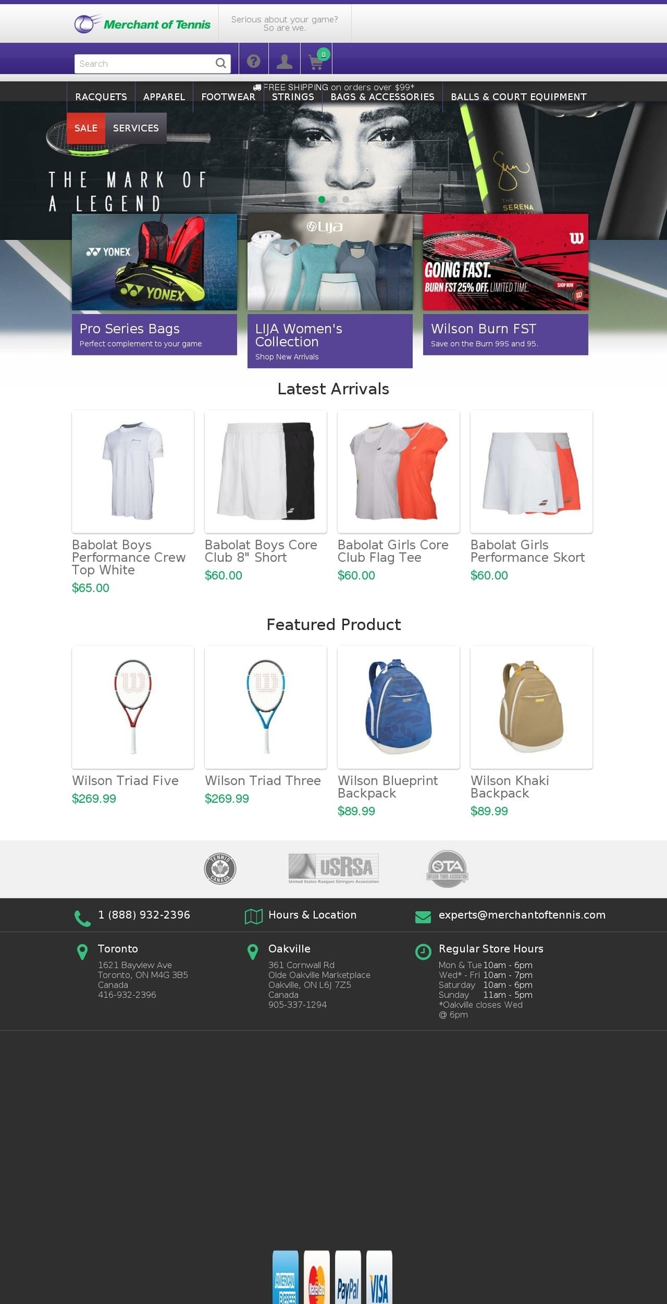 merchantoftennis.ca shopify website screenshot